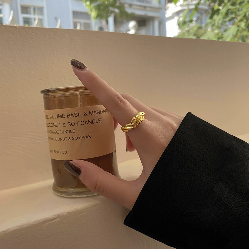 Korean fashion wave pattern index finger ring simple design geometric opening ring