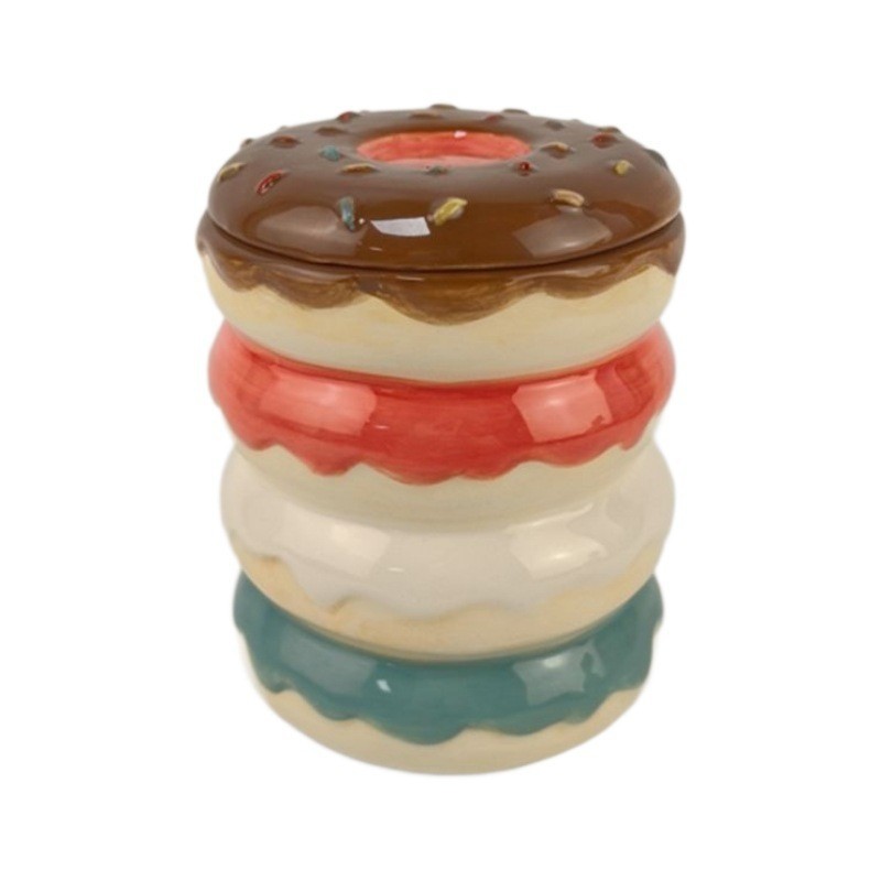 Tarro sellado de donas de cerámica personalizado, forma de donas multicapa pintadas creativas, personalidad, lata de postre de alta gama, lata de cera