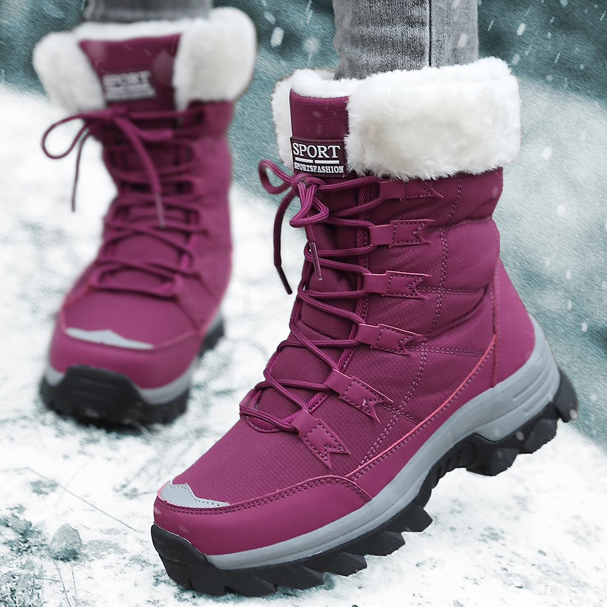 Botas de Nieve de Caña Media para Mujer, PU, Caucho, Térmico, para Nieve