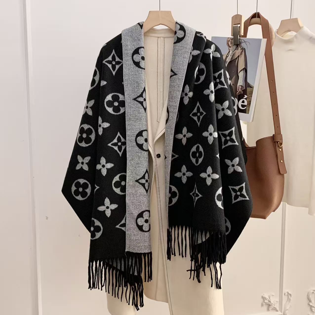 2026 New Women's Imitation Cashmere Autumn and Winter High-End Warm Luxury Monogrammed Scarf and Shawl Dual-Use