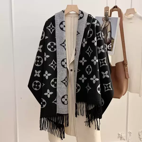 2026 New Women's Imitation Cashmere Autumn and Winter High-End Warm Luxury Monogrammed Scarf and Shawl Dual-Use