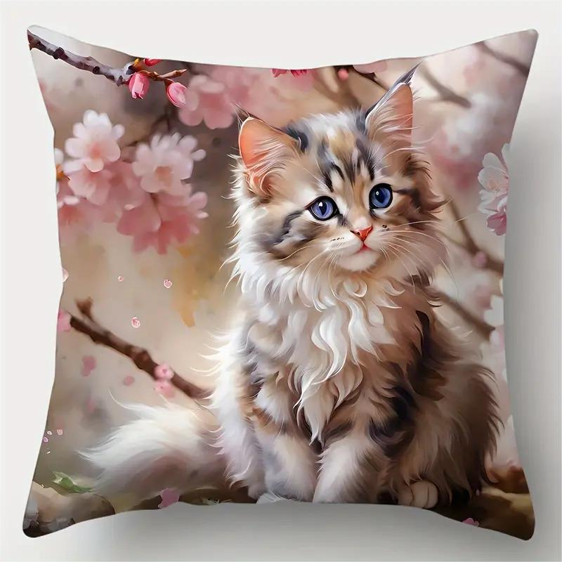 80g Weight Pillow Cases Home Textiles & Decor Type Polyester Material Cat Pattern Cute Style Cute Cat Polyester Pillow Cases Couch & Sofa Decor 10