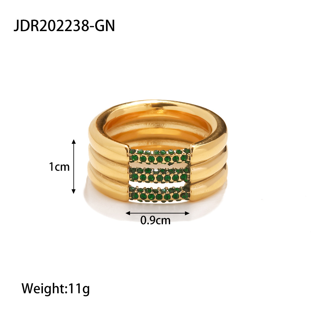 Fashion Round Stainless Steel Inlay Artificial Diamond Gold Plated Rings display picture 5
