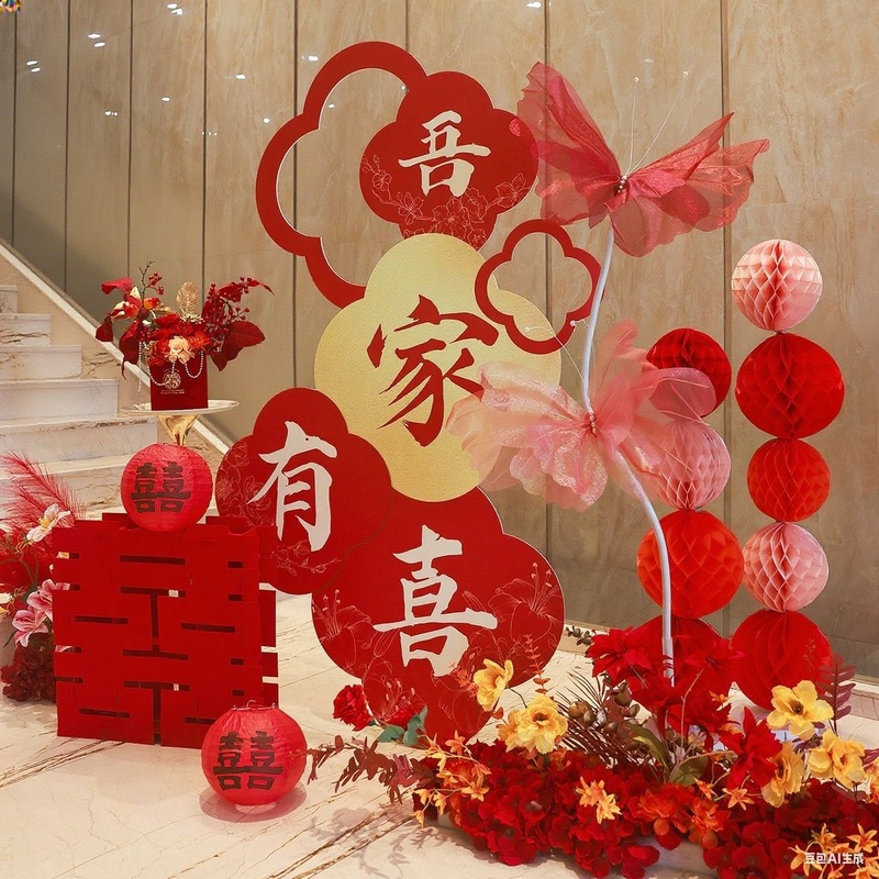 网红婚房布置套装结婚装饰男女方新房卧室晨袍拍照背景墙KT板批发|undefined