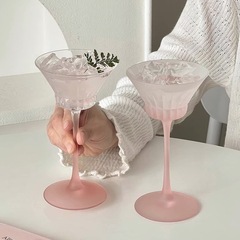 ピンクのフロスト高足カップ家庭用高颜値女子エッチンググラス特调ジュースほろ酔いカクテルカップ