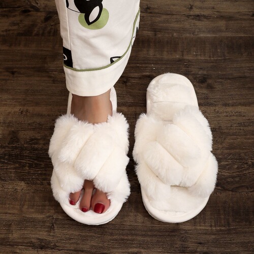 New Arrival Autumn/Winter Plush Home Shoes with Cross Design, Warm and Cozy Bedroom Slippers for Women, Cotton Slippers