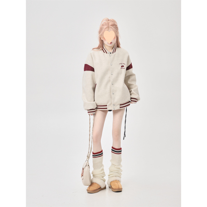 跨境美式宽松灰色拼接棒球服外套女春秋款2025年设计感小众飞行员|undefined