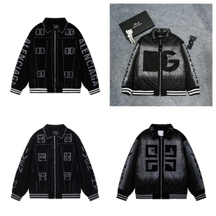 Cross-Border High Version Paris B Brand Velvet Rhinestone Men's Casual Loose Baseball Jacket