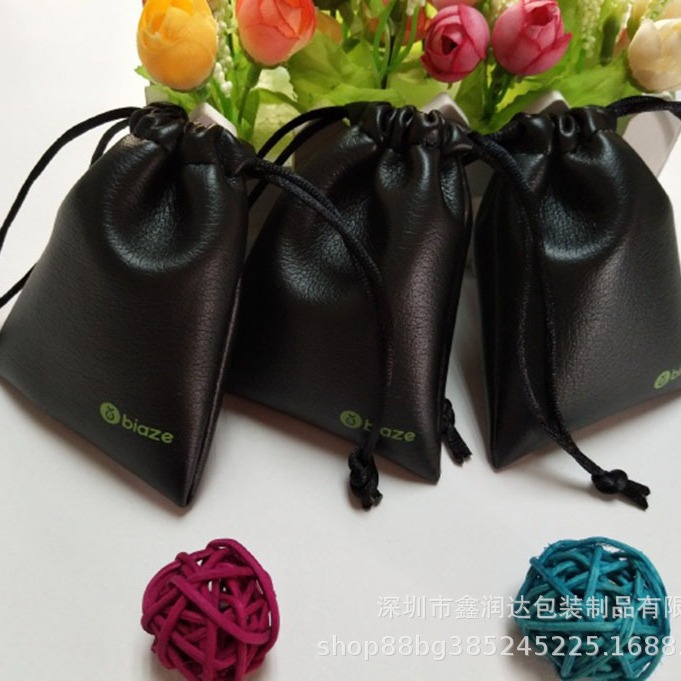 深圳厂家生产 PU袋束口袋 黑色PU束口袋 时尚PU袋 可印LOGO