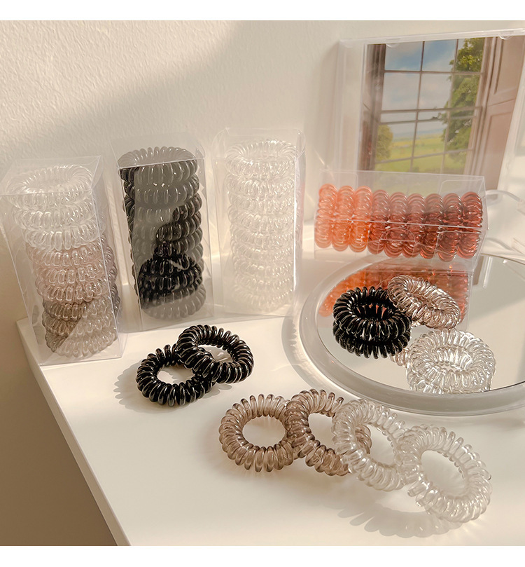 9-teiliges Set Transparente Spiral-Haargummis für Mädchen, Elastische Telefonkabel-Haarbänder, Süße Tägliche Pferdeschwanzhalter, Gummi-Haarbänder – Detail 8
