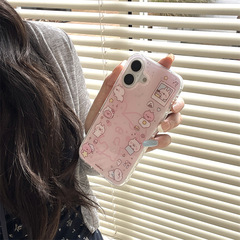 キラキラ縁取りピンクうさぎ丸イラスト iPhone17/Apple16ProMax/15/14対応 新型スマホケース 女性向け