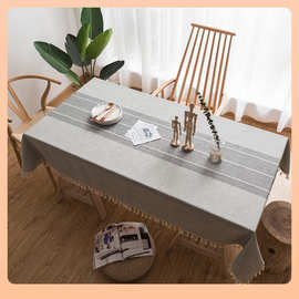 ✅日韩棉麻灰色流苏绣花桌布台布长方形餐桌布茶几盖巾厂家