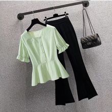 大码套装女夏季2025新款胖妹妹时尚洋气减龄收腰遮肚子轻奢两件套