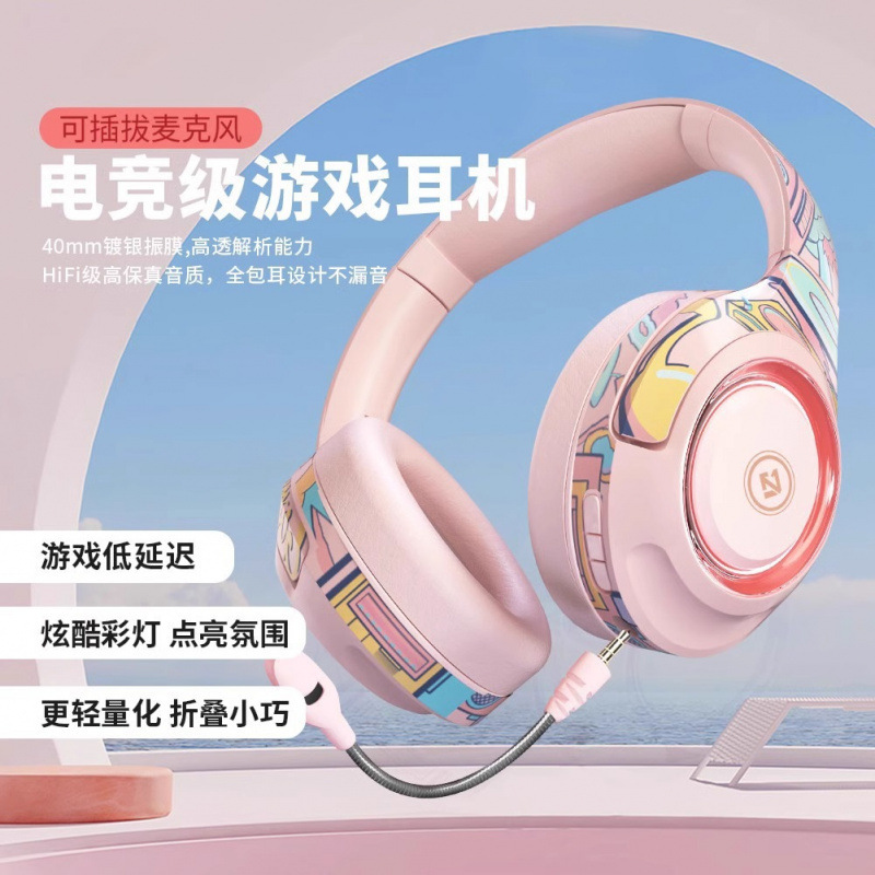 Guochao ヘッドマウント ベルリン サウンド ワイヤレス Bluetooth ヘッドセット ノイズリダクション ヘッドセット ゲーム 男性と女性 コンピューター 有線兼用|undefined