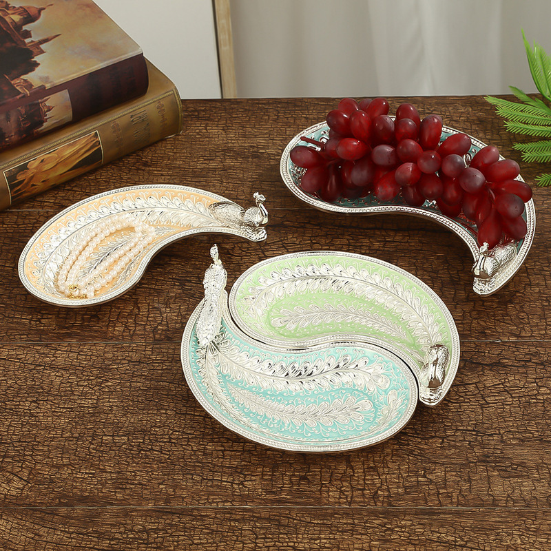 Indian-Style Peacock Relief Fruit Plate, Crescent-Shaped Two-Compartment Candy Tray, High-End Simple Living Room Coffee Table Decoration Ornament Wholesale Indian-Style Peacock Relief Fruit Plate, Crescent-Shaped Two-Compartment Candy Tray, High-End Simple Living Room Coffee Table Decoration Ornament Wholesale