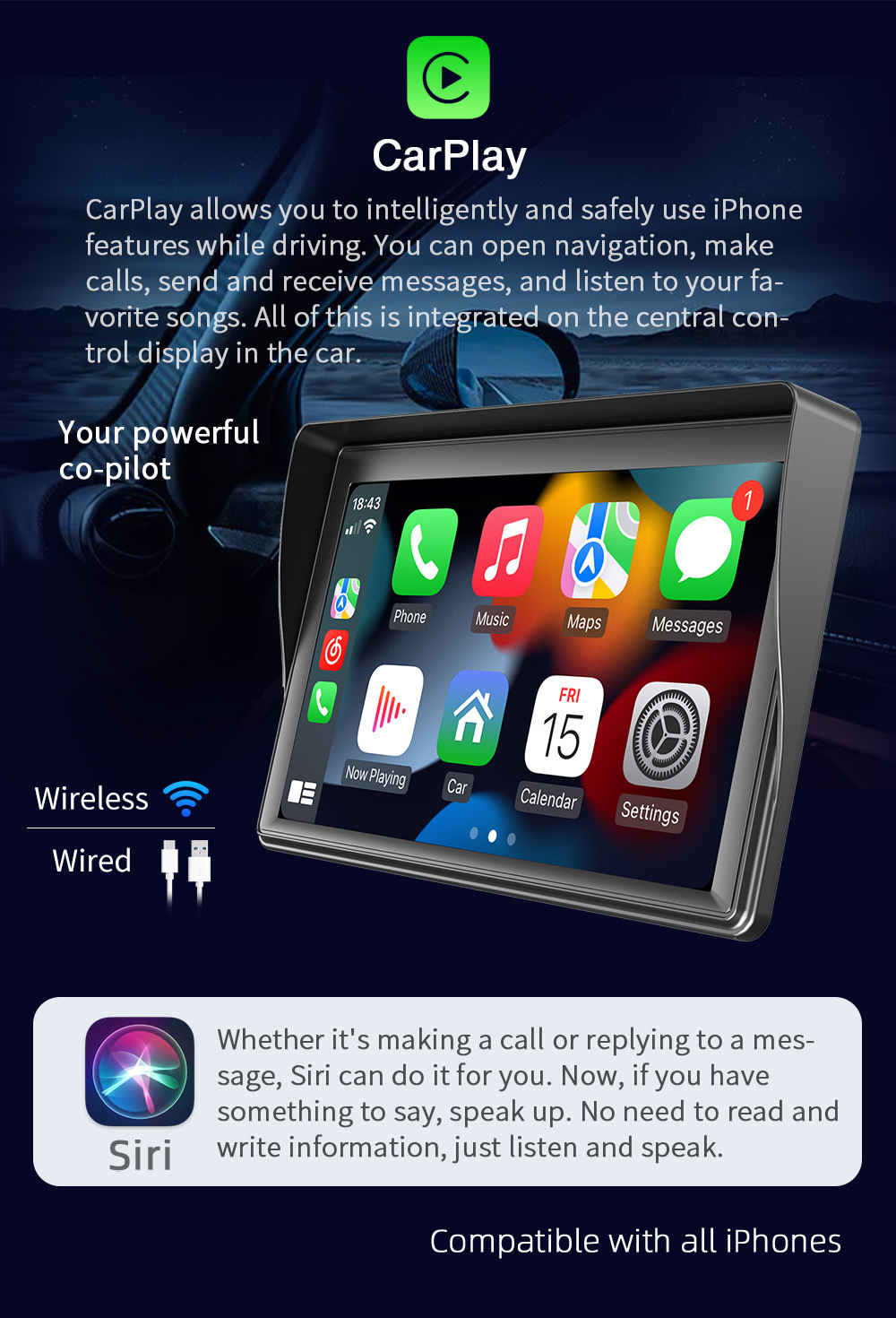 Cross-Border 7inch Wireless Carplay Portable Screen Car Display Bluetooth Multimedia Radio Car Navigation System