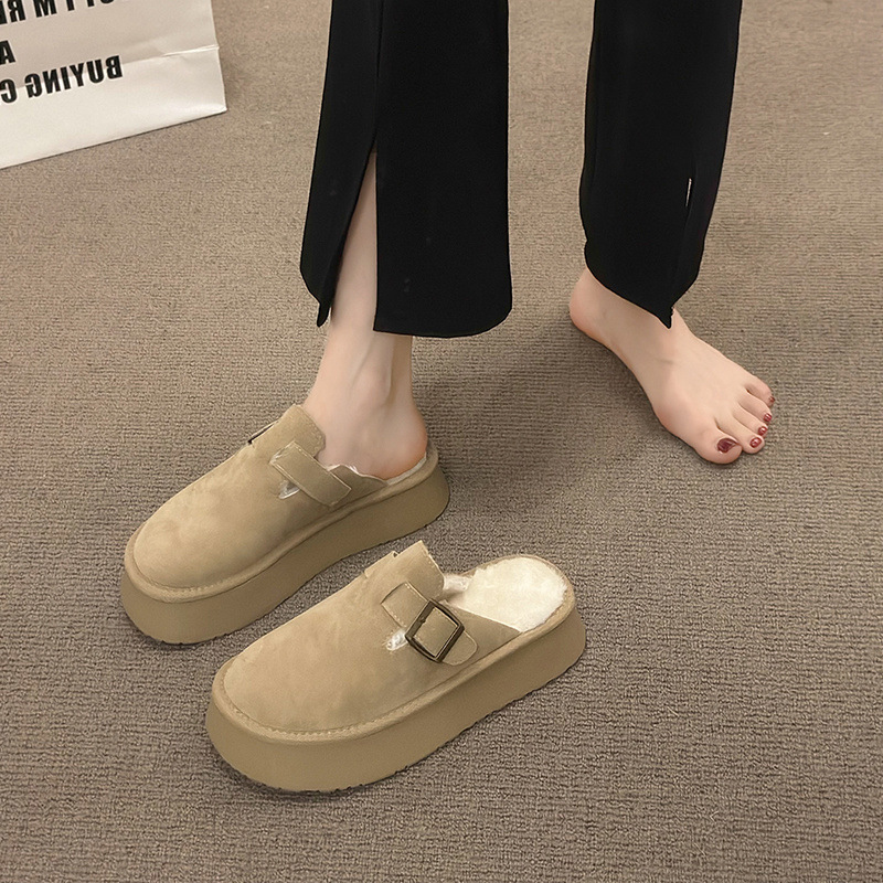 여성용 BIRKENSTOCK 신발 2024 새로운 가을, 겨울 두꺼운 밑창 플러스 벨벳 BIRKENSTOCK 하프 슬립 슬립 온 슬리퍼