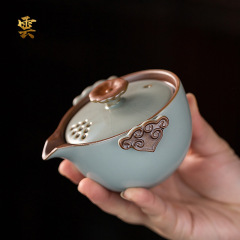 天青汝窯急須手掴み壺蓋碗パーマ防止陶磁器茶器開片は単独の汝磁器茶器家庭用を養うことができます。