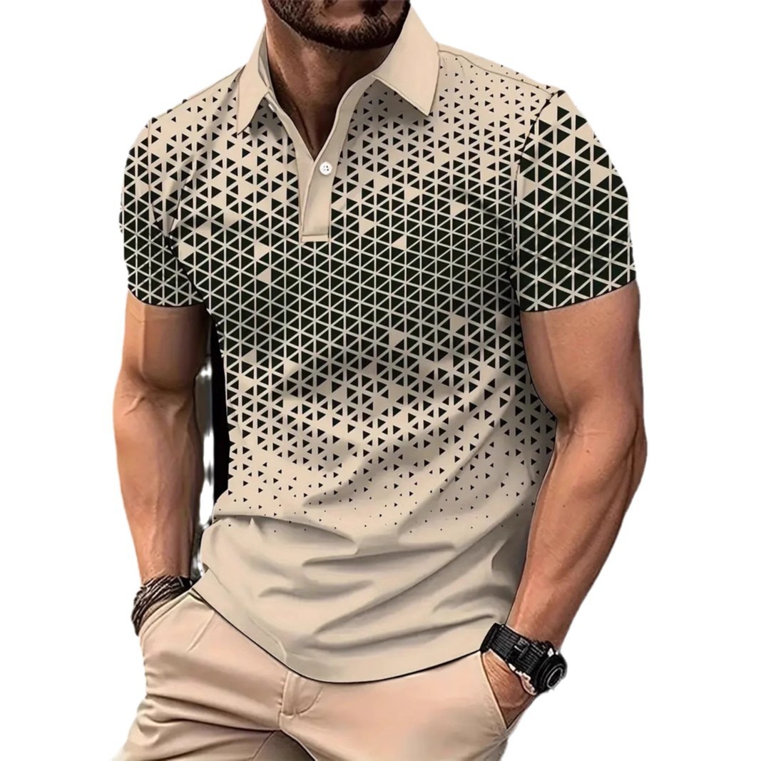 Simplicidad geométrica apilada impresión 3D malla de hombre transpirable de manga larga suelta chaqueta de polo camisa POLO de todo fósforo