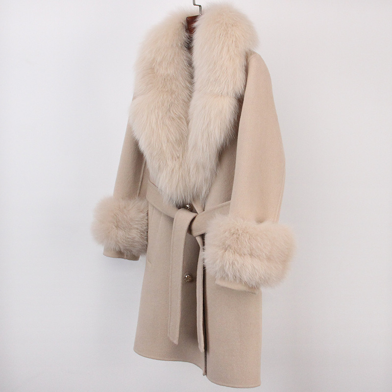 Abbigliamento da donna Cappotto in cashmere double face con pelliccia per donna Autunno e inverno Colletto da completo Caldo e sottile Cappotto in lana di alta qualità per donna_voghion.com