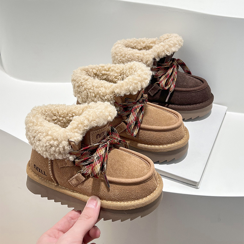 Children's Snow Boots 2025 Winter New Girls' Lamb Wool Cotton Shoes Slip-On Fashionable Big Kids' Sneakers_voghion.com