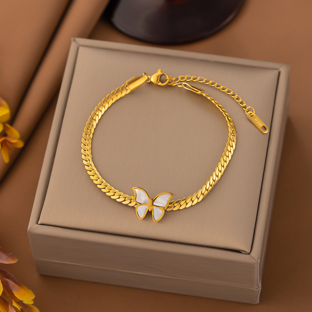 PVD Coated Gold Plating Process Real Gold Plated Plating Material PVD Coated Real Gold Plated Butterfly Titanium Steel Elegant Streetwear Waterproof Non Tarnish Bracelets