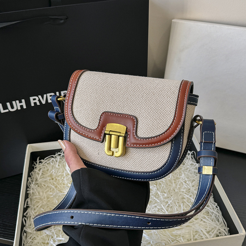 2023 nuevo estilo coreano nicho diseño pu lienzo costura pequeña bolsa cuadrada transfronteriza Amazon retro hombro bolsa de mensajero