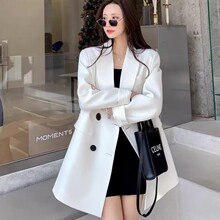 白色西装外套女2025春秋季新款韩版宽松休闲气质双排扣西服上衣女
