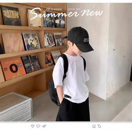 新款童装男童圆领韩版短袖T恤简约潮酷夏装儿童半袖上衣洋气宽松