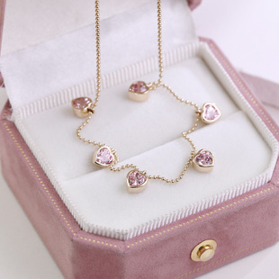 Cross-Border New 14K Gold-Filled Heart-Shaped Cultured Pink Gemstone Pendant Necklace Holiday Gift for Girlfriend or Best Friend