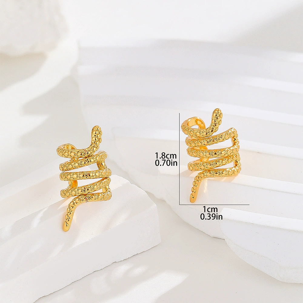 Retro Cold Snake Shape Ear Clip - No Piercing Needed, Gold Plated, Unisex, Fashionable Hoop Ear Cuff detail image 7