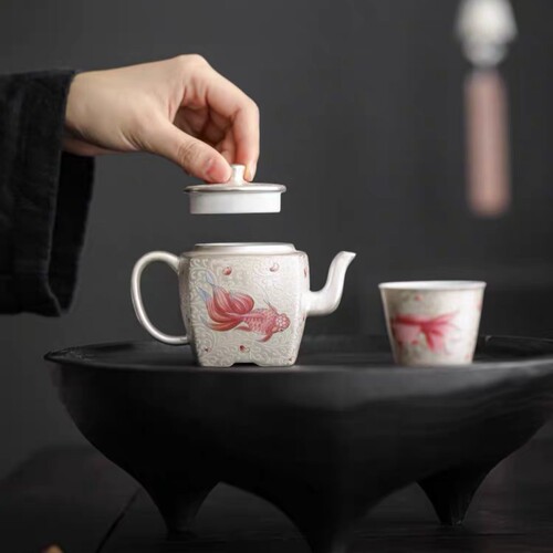 Chinese-style enameled silver square pot teapot household silver pot ceramic Gongfu tea set tea cup set