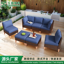 Outdoor Sofa Courtyard Rattan Garden Hotel Sales Office Sun Room Balcony Rattan Chair Coffee Table Furniture Combination Wholesale