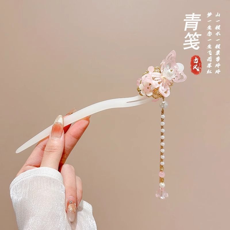 25 # mariposa rosa jade blanco clip para el cabello