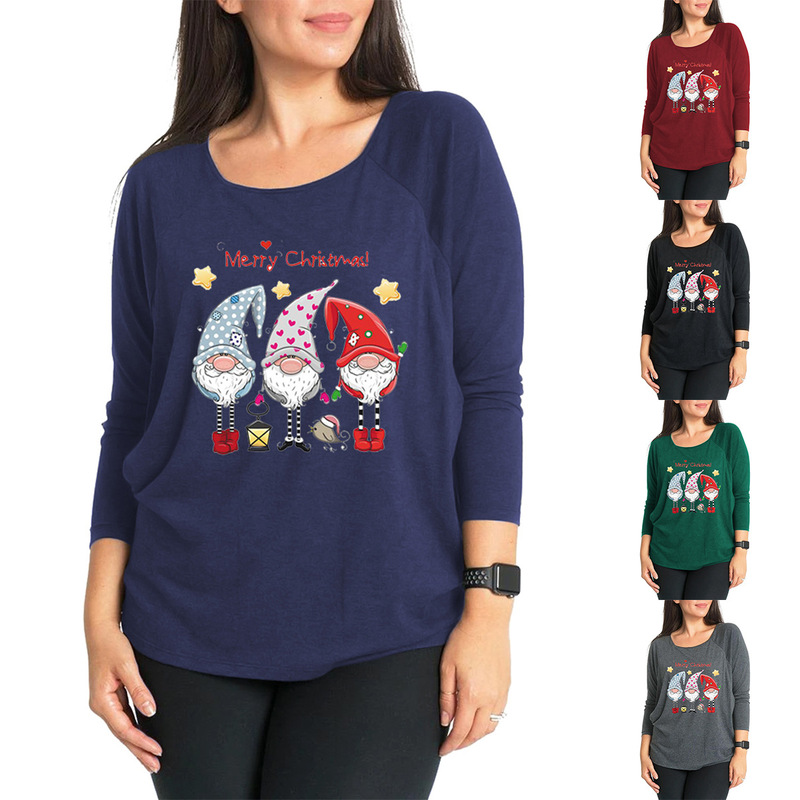 Cross-border supply Amazon new maternity clothes top Christmas printed round neck Raglan long sleeve nursing T-shirt
