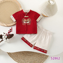 夏季新款儿童套装     男童宝宝中式国风唐装抓周生日礼服两件套