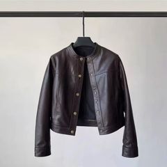 海宁春秋2025新款皮衣短款皮夹克机车小个子立领外套黑色雪尼尔