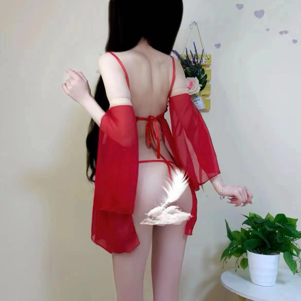 Retro Palace-Style Hanfu Lingerie Set with Veil, Tube Top and Briefs — detail image 10