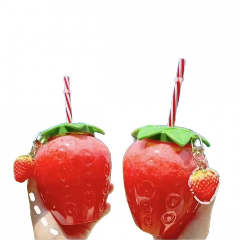 Fábrica directa en línea popularidad explosiva PET500ML taza de fresa viento taza de piña de dibujos animados taza de frutas de paja creativa taza