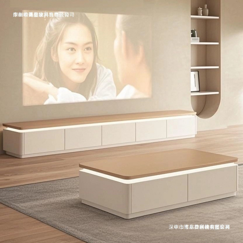 Log Cream Style French Tv Cabinet Coffee Table Combination Rounded Corner Living Room Floor-Standing Home Small Apartment Modern and Simple