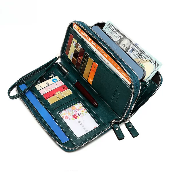 Cross-Border New Rfid Anti-Theft Brush Women's Wallet Double Zipper Long Wallet European and American Retro Large Capacity Clutch Bag