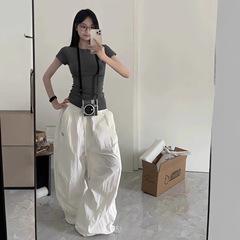 草莓熊classmate 美式廓形降落伞工装裤抽绳宽松皱褶口袋休闲裤