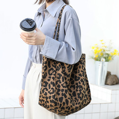 Korean Spring and Summer Large Capacity Handbag Casual Leopard Print Canvas Tote Bag Fashion Print Shoulder Bag Women's Bag