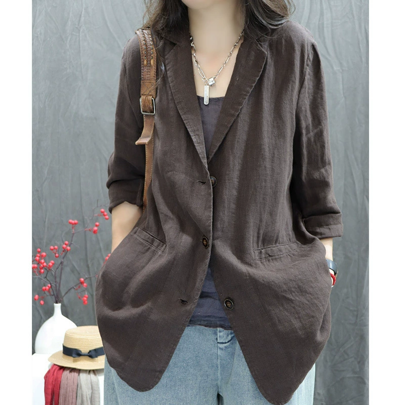 Хлопок льна женская весенняя осенняя куртка женская новая льняная ретро свободный повседневный дикий осенний топ маленький костюм