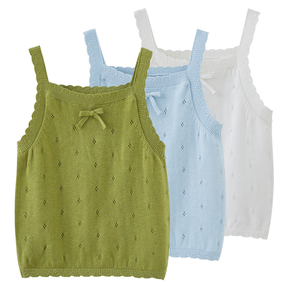Chaleco de punto para niñas huecas con tirantes Chaleco de bebé para niños de algodón fino de verano para niños con falda tutu al por mayor