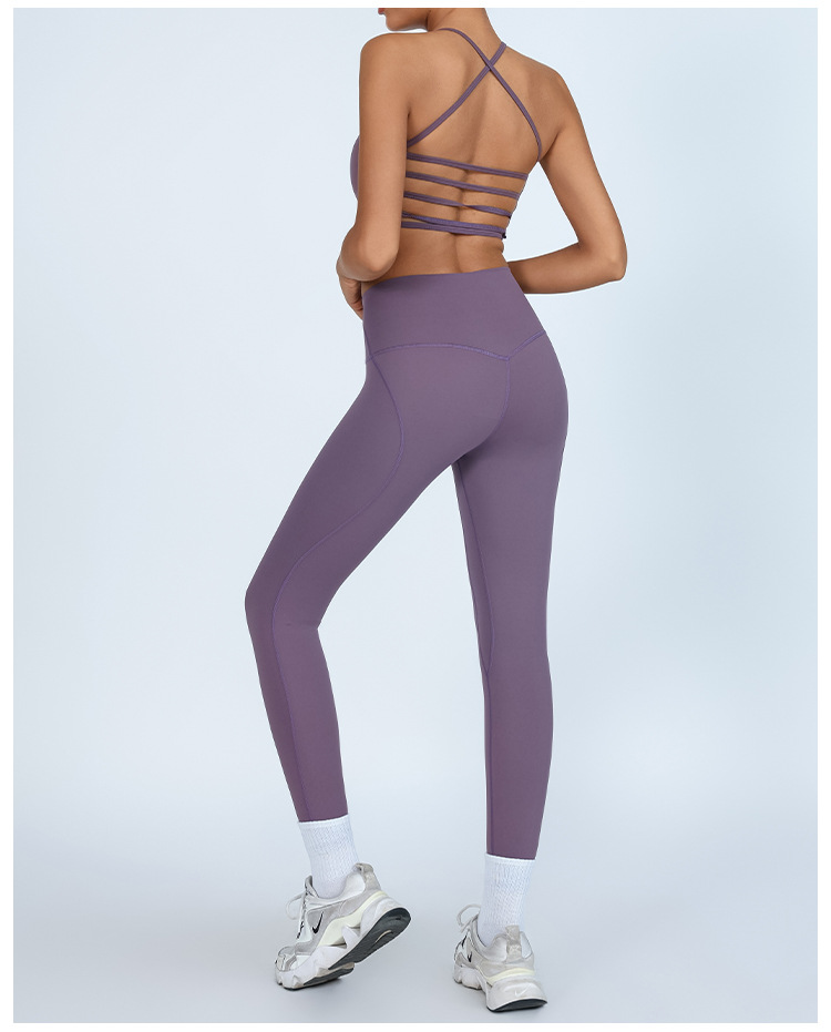 Traje de fitness deportivo de comercio exterior europeo y americano, desnudo femenino con almohadilla para el pecho, chaleco trasero de yoga, cintura alta, pantalones de melocotón de secado rápido image 6