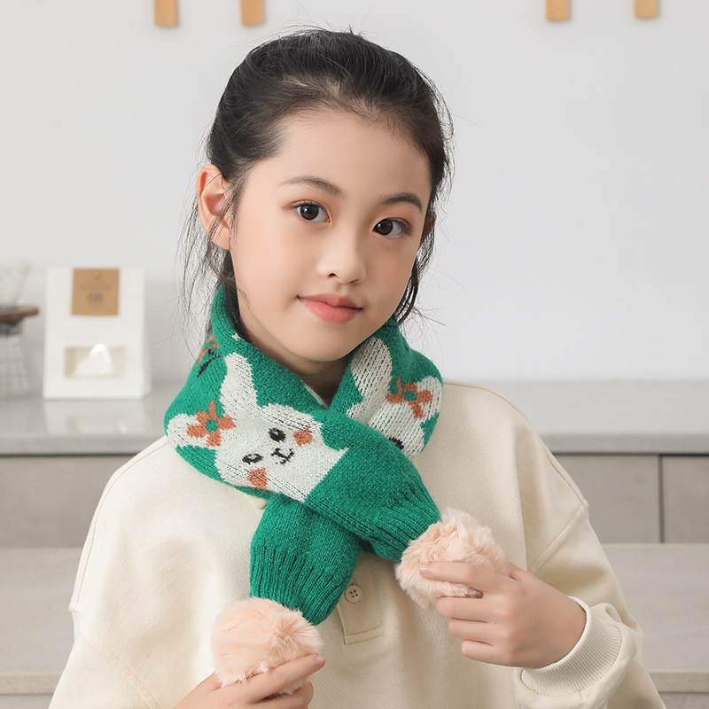 Kinder Strickschal Mit Bären- Und Hasenmotiv Für Mädchen_voghion.com