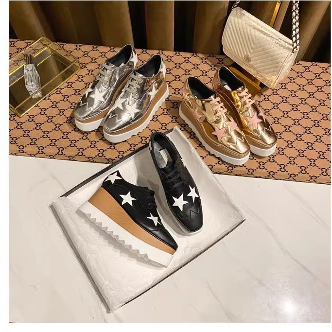 Factory Direct Sales Versatile Star Thick-Soled Platform Shoes for Women Square Toe Thin Strap Wedge Heightening Platform Sole Shoes