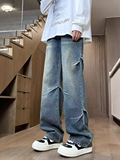 Джинсы, ретро осенние повседневные брюки, штаны, в американском стиле, свободный прямой крой