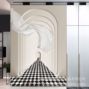 Entrance Hall Wallpaper Geometric Light and Shadow Decorative Painting Modern Light Luxury Realistic Scene Living Room Live Broadcast Room Background Mural